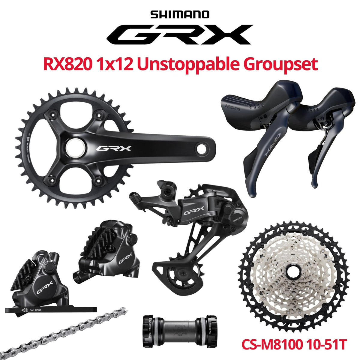 Shimano GRX RX820 Unstoppable Groupset 1x12 with Crankset Disc Brakes