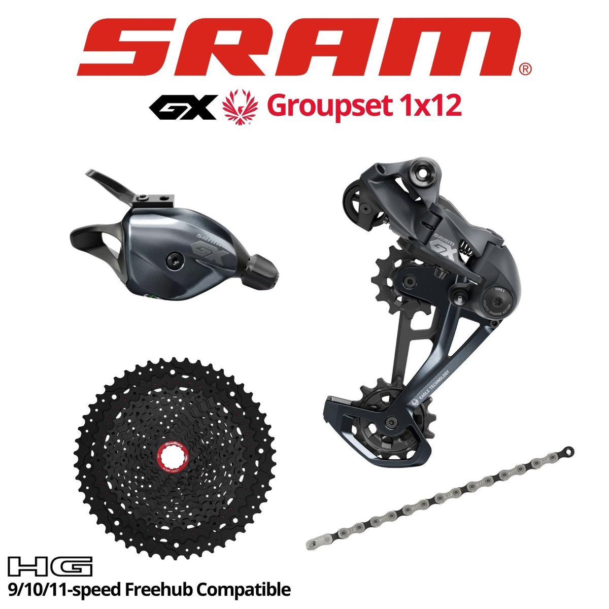 SRAM GX Eagle Groupset, 1x12, w/o crankset HG 9/10/11s