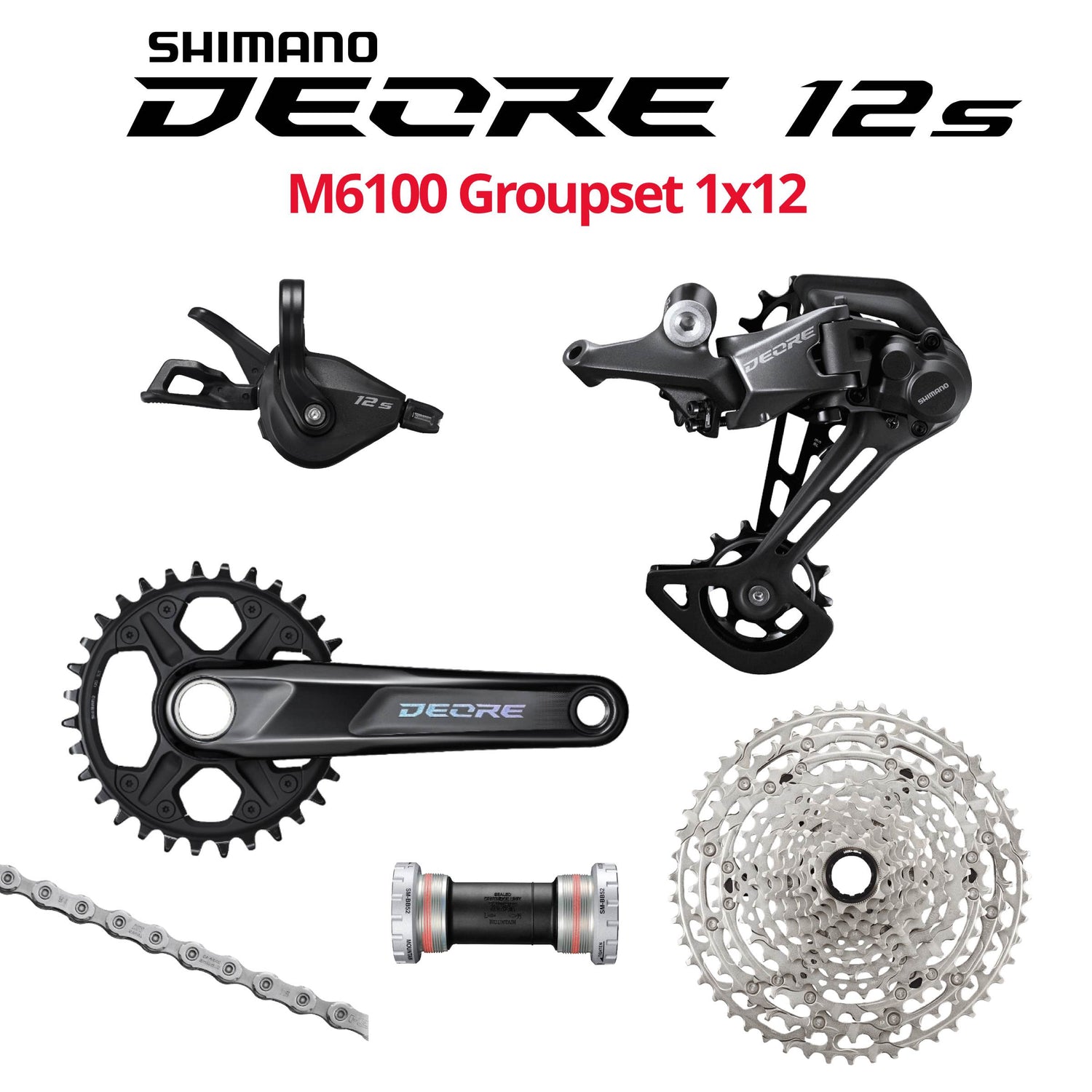 Shimano Deore 12s M6100 Groupset, 1x12 with crank & bottom bracket