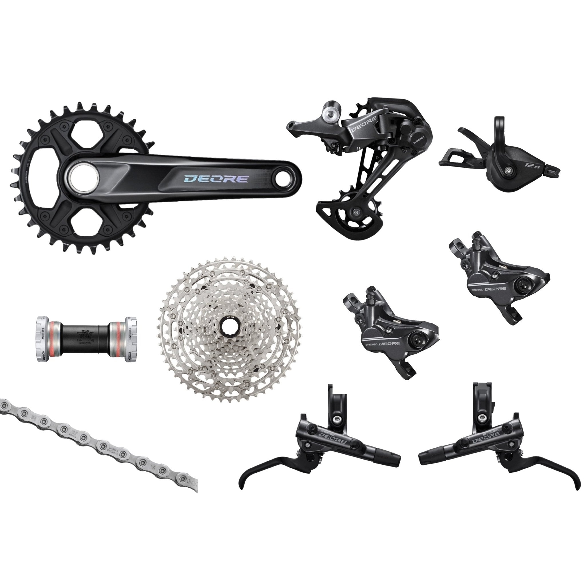 Shimano Deore 12s M6100 Groupset, 1x12, w/ crankset & brakes - FC-M6100 32T  170mm / SM-BB52 Threaded / BR-M6120 4-piston